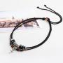 MORE FUN Vintage Style Double Layers Black Braided Leather Tribal Necklace with Charm Cross Pendant
