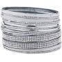 Lux Accessories Silver Tone Sticker Glitter Pave Crystal Rhinestone Bangle Set