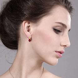 Gem Stone King 5.00 Ct Oval Red Created Ruby 18K Yellow Gold Plated Silver Earrings