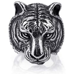 Tiger Head Ring for Men, Vintage Gothic Tribal Biker Tiger Skull Ring, Retro Tiger Totem Rings, Tiger Signet Amulet Ring, Viking Animal Tiger Jewelry Gift for Men Boys