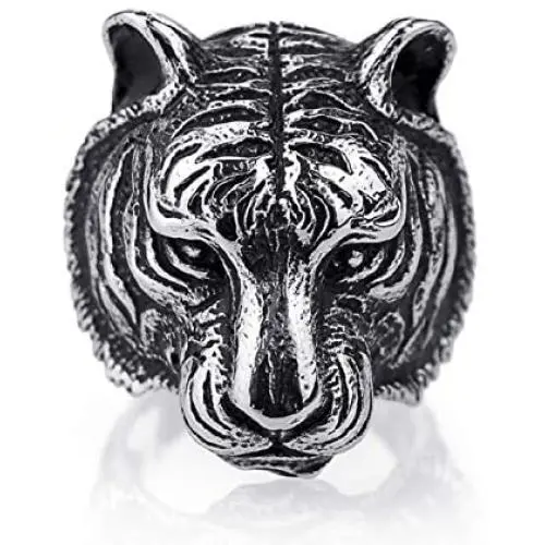Tiger Head Ring for Men, Vintage Gothic Tribal Biker Tiger Skull Ring, Retro Tiger Totem Rings, Tiger Signet Amulet Ring, Viking Animal Tiger Jewelry Gift for Men Boys Tiger Head Ring for Men, Vintage Gothic Tribal Biker Tiger Skull Ring, Retro Tiger Totem Rings, Tiger Signet Amulet Ring, Viking Animal Tiger Jewelry Gift for Men Boys