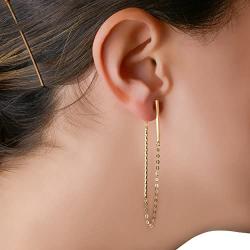 Kooljewelry 14k Yellow Gold Bar Front Back Earrings (2.5 inch long)