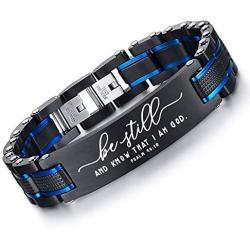 VNOX Personalized Religious Jewelry-Inspirational Christian Faith Bible Verse Quote Elegant Stainless Steel Two-Tone Blue&Black Link Bracelet Encouragement Gift for Men Boys Dad Son