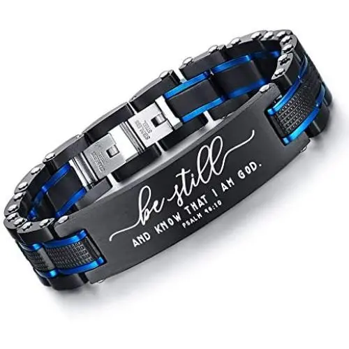 VNOX Personalized Religious Jewelry-Inspirational Christian Faith Bible Verse Quote Elegant Stainless Steel Two-Tone Blue&Black Link Bracelet Encouragement Gift for Men Boys Dad Son VNOX Personalized Religious Jewelry-Inspirational Christian Faith Bible Verse Quote Elegant Stainless Steel Two-Tone Blue&Black Link Bracelet Encouragement Gift for Men Boys Dad Son