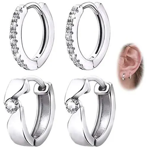 Cubic Zirconia Hoop Earrings Set - Sterling Silver Hypoallergenic CZ Huggies Earrings Crystal Small Hoop Earrings for Women Girls 2 Pairs Cubic Zirconia Hoop Earrings Set - Sterling Silver Hypoallergenic CZ Huggies Earrings Crystal Small Hoop Earrings for Women Girls 2 Pairs
