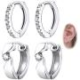 Cubic Zirconia Hoop Earrings Set - Sterling Silver Hypoallergenic CZ Huggies Earrings Crystal Small Hoop Earrings for Women Girls 2 Pairs