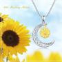 Gold Yellow Sunflower Moon Necklace, THRISHULA Sterling Silver Hollow-Cut Crescent Moon Small Yellow Sunflower Pendant Necklace for Women Girls Birthday Jewelry Gift 18+2 (Gift Box Included)