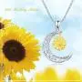 Gold Yellow Sunflower Moon Necklace, THRISHULA Sterling Silver Hollow-Cut Crescent Moon Small Yellow Sunflower Pendant Necklace for Women Girls Birthday Jewelry Gift 18+2 (Gift Box Included)