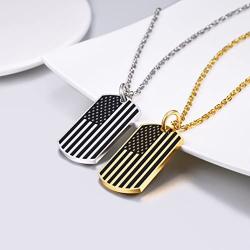 PROSTEEL American Flag Dog Tag Necklace, US National Flag Charm, Stainless Steel/Gold Plated Patriot Necklace for Men Women, Come Gift Box
