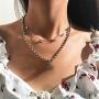 Double-layer Beads Chain Square Necklace Pendant Punk Safety Pins Chain Choker for Women Girls Exaggerated Hip Pop Jewelry