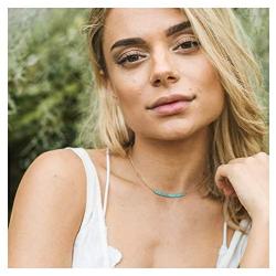 18K Gold Satellite Beaded Curb Ball Chain Choker Turquoise Beads Bar Necklace Handmade Pendant Jewelry Adjustable for Women 16”+ 2”