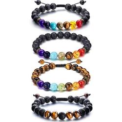Adjustable Lava Rock Stone Essential Oil Diffuser Bracelet Braided Rope Stone Yoga Beads Bracelets for Men Women