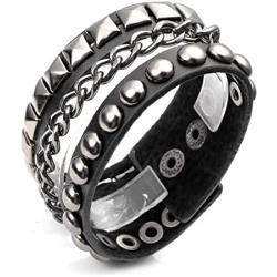 Jovivi Men Women Punk Rock Genuine Leather Multi Layers Spike Studded Rivets Strap Wrap Biker Leather Cuff Bracelet Bangle Wristband, Black