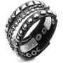 Jovivi Men Women Punk Rock Genuine Leather Multi Layers Spike Studded Rivets Strap Wrap Biker Leather Cuff Bracelet Bangle Wristband, Black