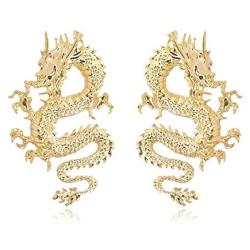 Vintage Chinese Style Dragon Stud Earrings Trendy Punk Animal Totem Earrings 2020 Unique Chic Metal Dragon Statement Earrings Dainty Gold Plated Earring for Women Girls Jewelry
