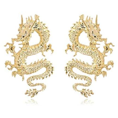Vintage Chinese Style Dragon Stud Earrings Trendy Punk Animal Totem Earrings 2020 Unique Chic Metal Dragon Statement Earrings Dainty Gold Plated Earring for Women Girls Jewelry