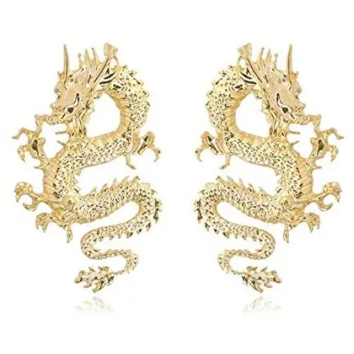 Vintage Chinese Style Dragon Stud Earrings Trendy Punk Animal Totem Earrings 2020 Unique Chic Metal Dragon Statement Earrings Dainty Gold Plated Earring for Women Girls Jewelry