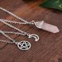 MJartoria Moon Pentagram Necklace Pentacle Chakra Charm Pendant Multi Layer Alloy Chain Choker Necklace Set Gothic Jewelry