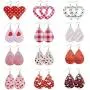 12 Pairs Valentines Day Faux Leather Earrings Set Heart-Shaped Dangle Earrings Teardrop Heart Pattern Leather Pendant Earrings with Storage Bag for Women Girls