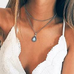 fxmimior Simple Layered Bar Silver Drop Pendant Necklace Boho V Neck Women Accessories