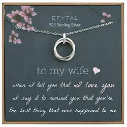 EFYTAL Wife Gifts, Wife Birthday Gift Ideas For Her, Romantic Sterling Silver 925 2 Thick Interlocking Circles Necklace Jewelry for Women, Cute Anniversary / Valentines Day Present