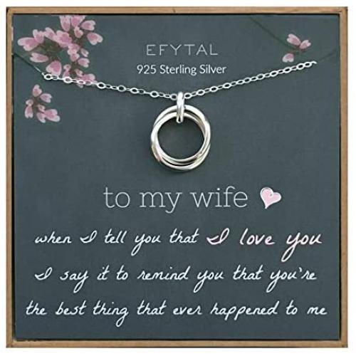 EFYTAL Wife Gifts, Wife Birthday Gift Ideas For Her, Romantic Sterling Silver 925 2 Thick Interlocking Circles Necklace Jewelry for Women, Cute Anniversary / Valentines Day Present
