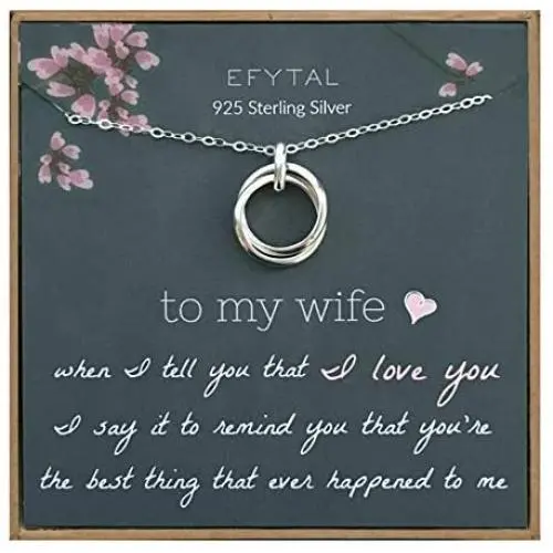 EFYTAL Wife Gifts, Wife Birthday Gift Ideas For Her, Romantic Sterling Silver 925 2 Thick Interlocking Circles Necklace Jewelry for Women, Cute Anniversary / Valentines Day Present