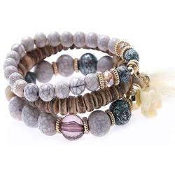 YOYOHOME Boho Bohemian Style Beaded Elastic Elephant Bracelet for Women&Girl 3Pcs