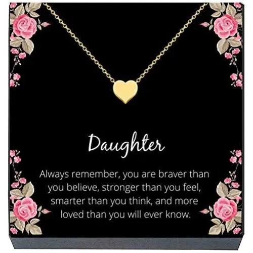 Daughter Heart Necklace Jewelry Gift from Mom, Dad,''Braver, Stronger, Smarter, Loved'' Quote for Women Teens, Girls, Jewelry for Daughter Daughter Heart Necklace Jewelry Gift from Mom, Dad,''Braver, Stronger, Smarter, Loved'' Quote for Women Teens, Girls, Jewelry for Daughter