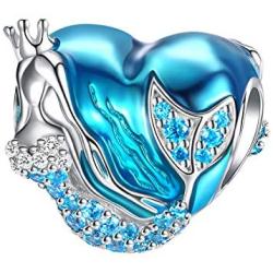 FOREVER QUEEN Mermaid Charms fit Pandora Charms Bracelet 925 Sterling Silver Charms Bead CZ Heart Shape Blue Enamel Bead Ocean Sea Charm for Snake Bracelets Necklace Women Girls Gift (Mermaid Charm)