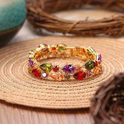 EVER FAITH Prong Cubic Zirconia Birthstone Elegant Dual Layer Tear Drop Bridal Wedding Tennis Bracelet Gold-Tone