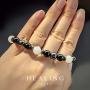 Black Obsidian Bracelet with White Jade Hematite Crystals and Healing Stones. Good luck bracelet for men and women. Wealth and Abundance Money Attraction, Bye Negative Energy, Healing, Strength and Meditation. Good Luck Feng Shui Bracelet. Bracelets for w