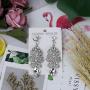 Big Vintage Diamond Mounted Silver Flower Teardrop Stunning Dangle Drop Chandelier Earrings for Women Girls