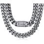 ROWIN&CO Men Chain Silver 15mm Thick Heavy Stainless Steel Miami Curb Cuban Link Necklace/Bracelet with CZ Choker Diamond Chain,8-35 inchs