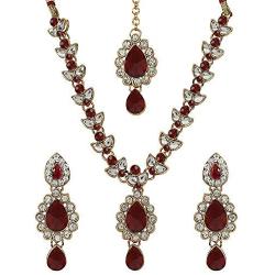 MUCH-MORE Indian Traditional Crystal Necklace Earrings Set Ethnic Wedding Party Jewelry for Women