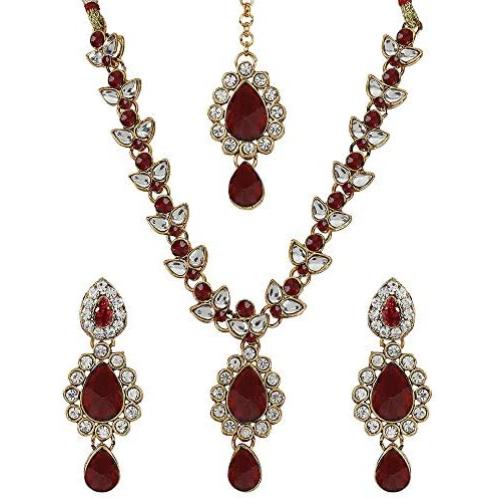 MUCH-MORE Indian Traditional Crystal Necklace Earrings Set Ethnic Wedding Party Jewelry for Women