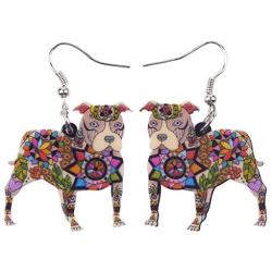 DUOWEI Acrylic Floral Pitbull Dog Earrings Anime Pets Drop Dangle Pet Jewelry for Women Ladies Girls Lovers Charms Gifts