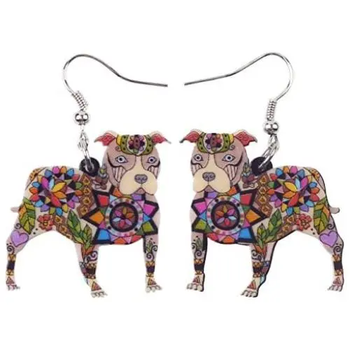 DUOWEI Acrylic Floral Pitbull Dog Earrings Anime Pets Drop Dangle Pet Jewelry for Women Ladies Girls Lovers Charms Gifts DUOWEI Acrylic Floral Pitbull Dog Earrings Anime Pets Drop Dangle Pet Jewelry for Women Ladies Girls Lovers Charms Gifts