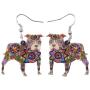DUOWEI Acrylic Floral Pitbull Dog Earrings Anime Pets Drop Dangle Pet Jewelry for Women Ladies Girls Lovers Charms Gifts