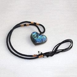 YGLINE Labradorite Healing Crystal Pendants,Natural Crystal Quartz Necklace 6 Faceted Chakra Crystal Wand Stone