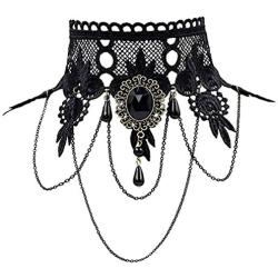 iWenSheng Halloween Costumes Jewelry for Women - Steampunk Black Lace Choker Necklace Gothic Jewelry Accessories, Vampire Choker Necklace Costume for Teen Girls