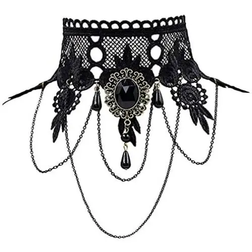 iWenSheng Halloween Costumes Jewelry for Women - Steampunk Black Lace Choker Necklace Gothic Jewelry Accessories, Vampire Choker Necklace Costume for Teen Girls iWenSheng Halloween Costumes Jewelry for Women - Steampunk Black Lace Choker Necklace Gothic Jewelry Accessories, Vampire Choker Necklace Costume for Teen Girls