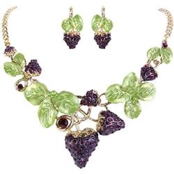 EVER FAITH Womens Austrian Crystal Sweet Strawberry Leaf Necklace Earrings Set