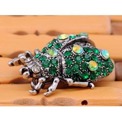 Alilang Antique Silvery Tone Shine Crystal Rhinestones Ladybug Beetle Insect Brooch Pin