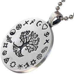 Coexist Pagan Jewelry Yggdrasil Tree of life Respect all religion and Faith Love Worlds Peace Protection Amulet Pewter Mens Womens Pendant Necklace Charm For men women Silver Ball Chain