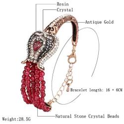 Womens Luxury Red Natural Stone Bracelet Vintage Antique Gold Color Crystal Bracelets for Women Turkish Jewelry