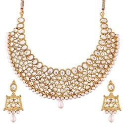 Aheli Exquisite Wedding Designer Faux Kundan Necklace Earrings Set for Women Indian Traditional Jewelry
