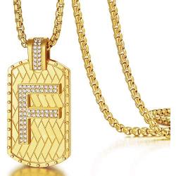 ETEVON Gold Initial Letter Necklace Pendant Chain Bling Alphabet Capital Personalized for Women Men Jewerly Gift for Birthday Girlfriend Boyfriend