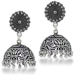 Jaipur Mart Indian Traditional Look Oxidised German Plated Handmade Jhumka Jhumki Earrings Gift For Women