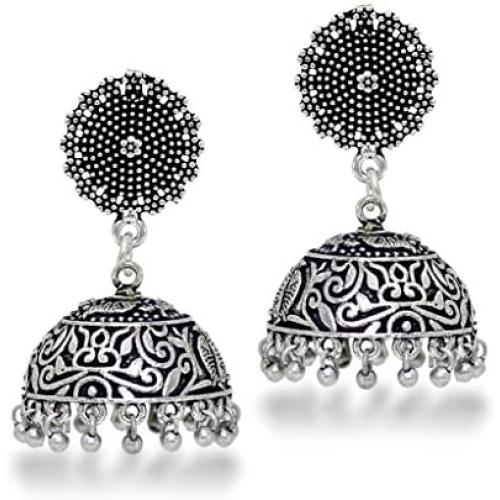 Jaipur Mart Indian Traditional Look Oxidised German Plated Handmade Jhumka Jhumki Earrings Gift For Women